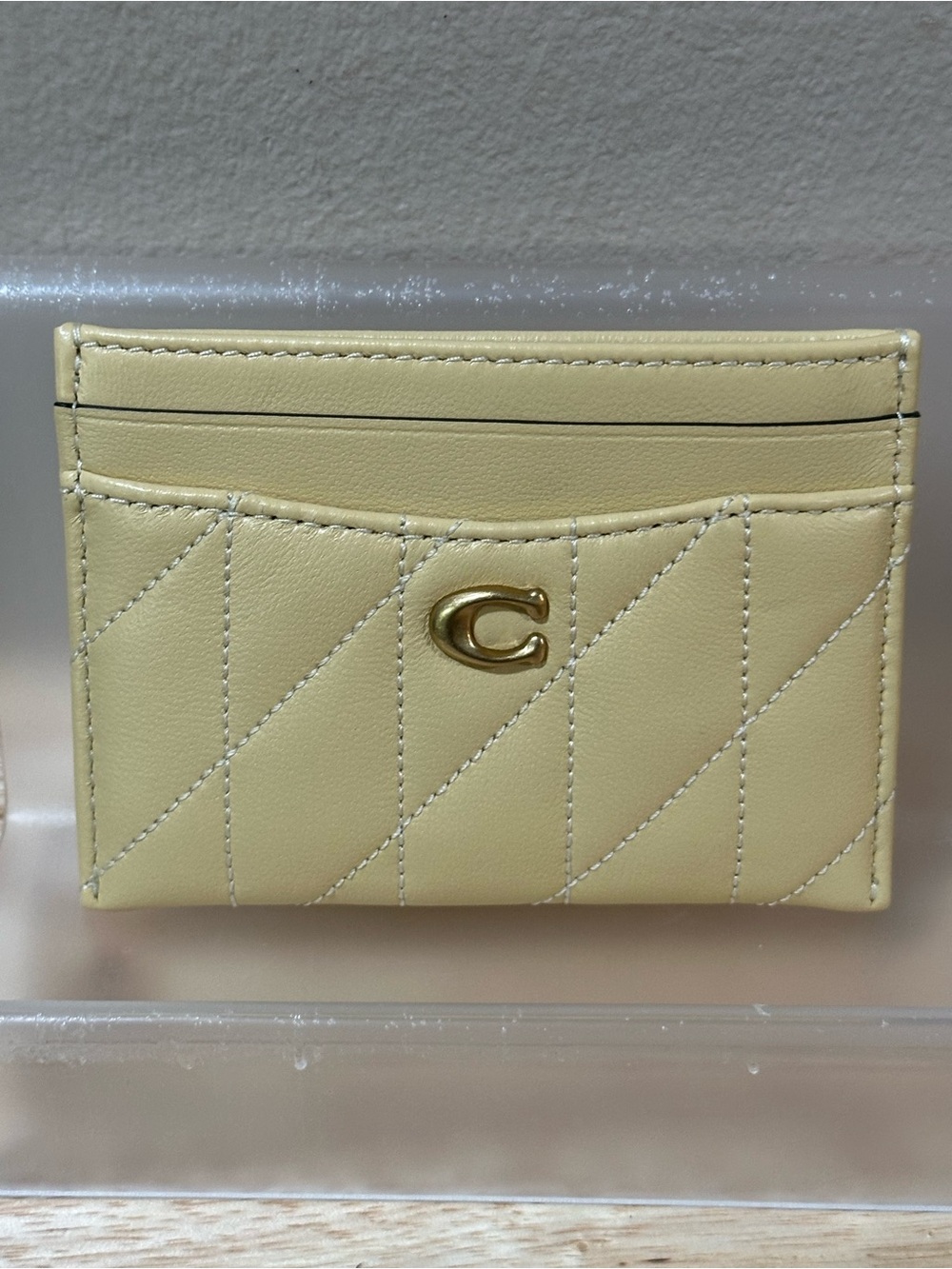 Coach Quilted Card Case in Vanilla with Iconic Gold Coach Emblem